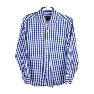 Tailorbyrd Button Front Shirt Mens Medium Blue White Check Cotton Casual Career